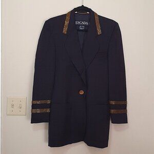 Escada 100% Wool Beaded Trim Coat